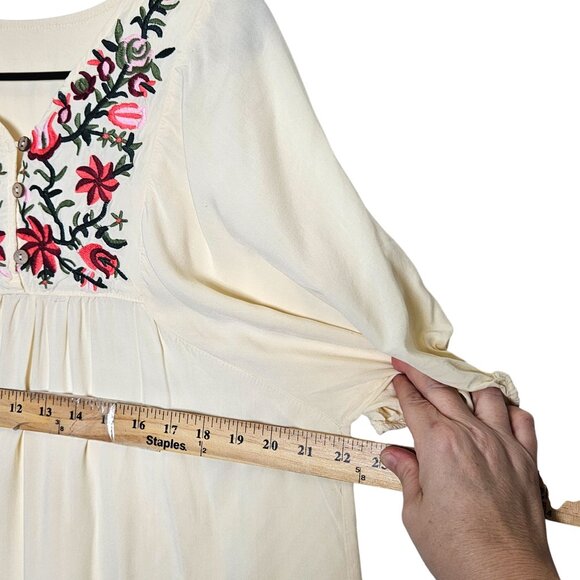 Boho Cream Tunic Blouse Floral Embroidery Lightweight Bohemian Womens Top‎ L - Picture 5 of 6